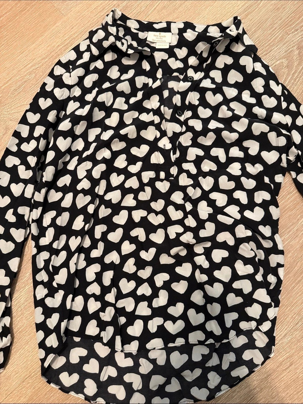 kate spade new york Kate Spade Black and White Heart Print Blouse